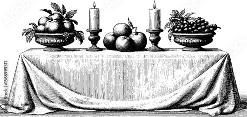 Vintage candlelit feast in gilded baroque hall with draped table for elegant celebrations