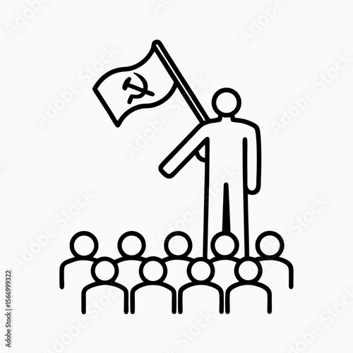 Person Holding Flag in Front of Crowd Symbolizing Soviet Ideals for Political Blogs, Historical Education, Activism Websites, and Social Awareness Campaigns  