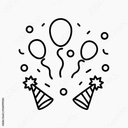 Celebration Icon with Balloons and Party Hats for Festive Blogs, Event Planning Websites, Party Invitations, and Social Media Graphics  
