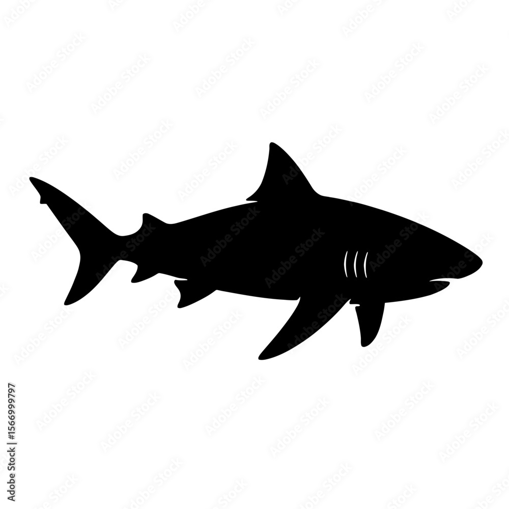 Obraz premium Design a black silhouette of a Bull Shark white background clean vector shape
