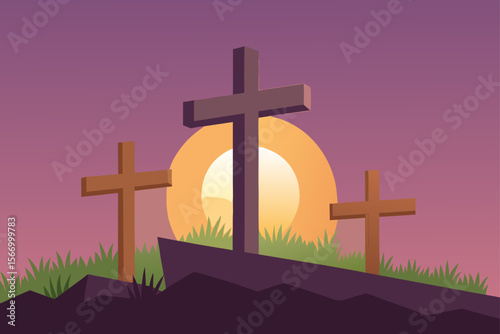 Sunset Serenity Three Crosses Silhouette at Dusk