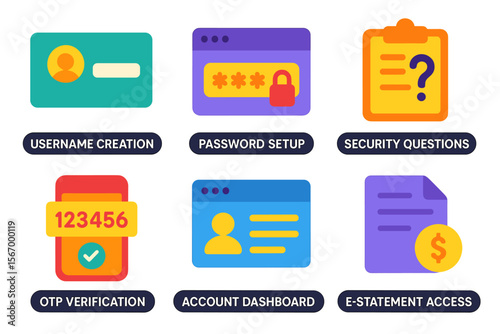 Digital security icons for online account setup and protection