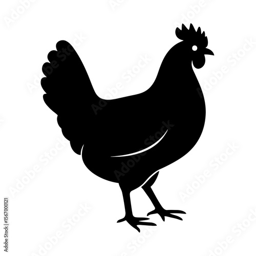 Design a black silhouette of a Campine Chicken white background clean vector shape