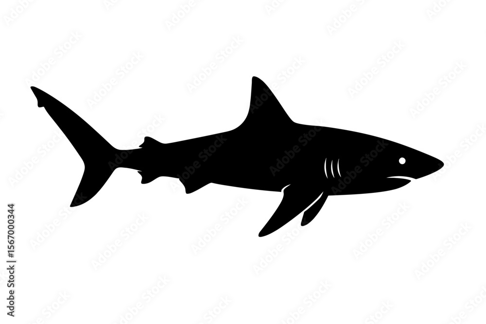 Fototapeta premium Design a black silhouette of a Caribbean Reef Shark white background clean vector shape
