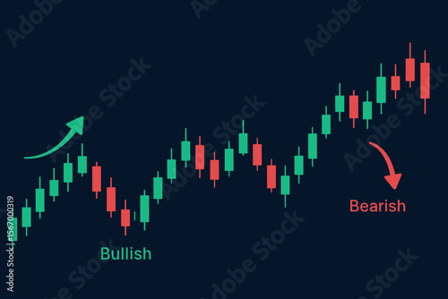 Financial stock market trading graph with candlestick chart. Investment and forex currency exchange concept. Bullish and bearish trend analysis for business and finance background.