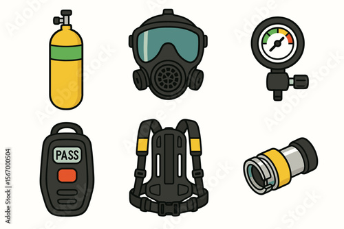 Illustrated set of safety equipment icons for industrial use