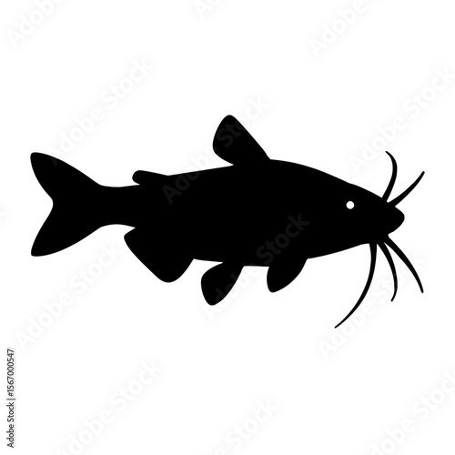 Design a black silhouette of a Catfish white background clean vector shape