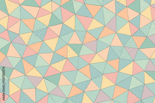 Seamless pastel geometric triangle mosaic pattern background. Abstract polygonal tiling, modern flat vector texture. Soft color repeating design for wallpaper, fabric, wrapping, digital decor
