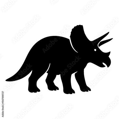 Design a black silhouette of a Ceratopsian white background clean vector shape