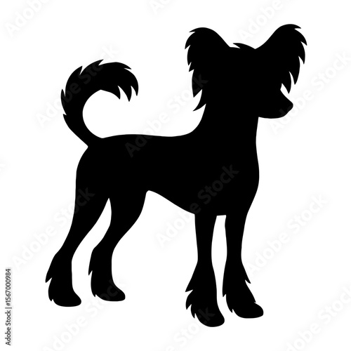 Design a black silhouette of a Chinese Crested Dog white background clean vector shape