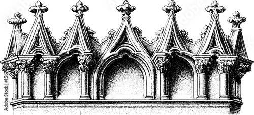 Gothic architecture: flying buttress supporting cathedral wall in vintage sketch