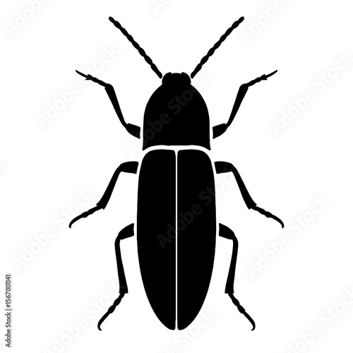 Design a black silhouette of a Click Beetle white background clean vector shape