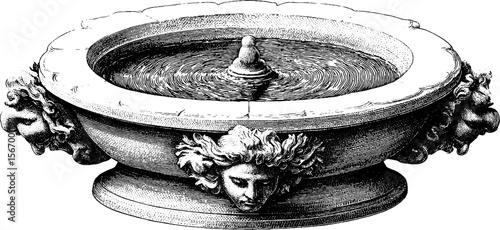 Vintage engraved fountain with nymph and sea creature design for artistic decor