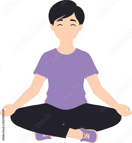 Young boy meditating in easy yoga pose peaceful mind