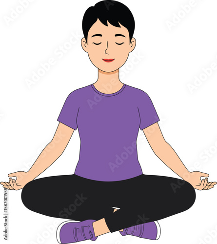 Young boy meditating in easy cross-legged yoga pose
