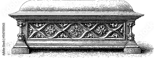 Gothic reliquary with gold lattice and gemstone detail - vintage hand drawn illustration
