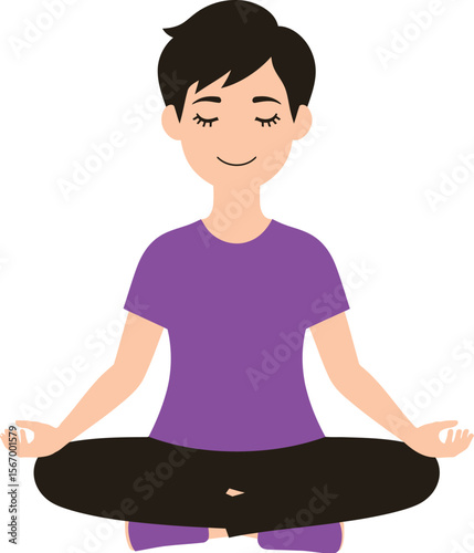 Young boy meditating in lotus yoga pose peaceful mind