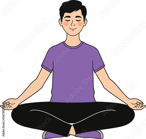 Young man meditating peaceful yoga pose boy in lotus position