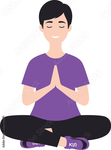 Young boy meditating in lotus pose peaceful mindful yoga