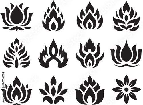 Collection of traditional thai and buddhist floral and flame like patterns