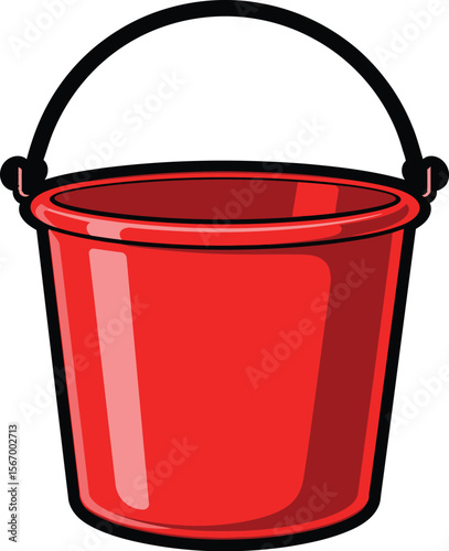 Red bucket doodle illustration on white canvas background