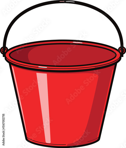 Red bucket doodle illustration on white canvas simple design