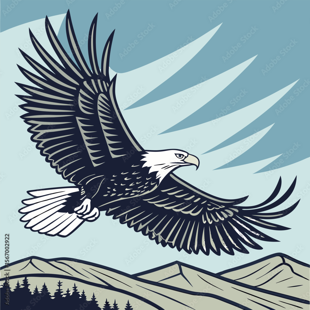 Obraz premium Hand drawn eagle flying drawing illustration