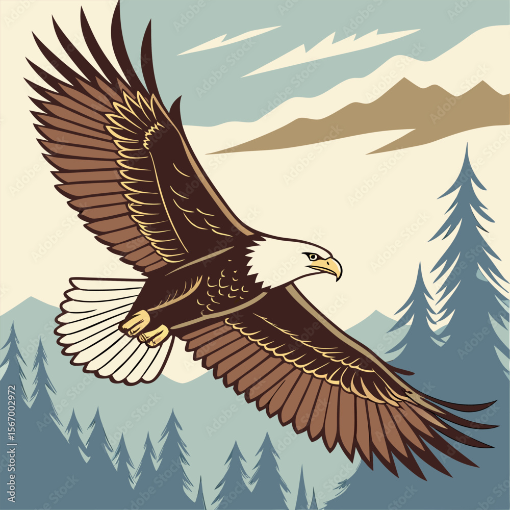 Fototapeta premium Hand drawn eagle flying drawing illustration