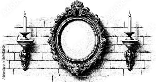 Ornate gilded mirror with candles illustration for vintage decor design
