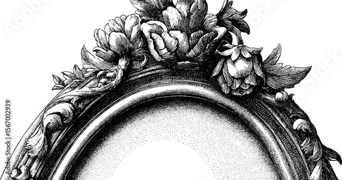 Ornate gilded wall mirror frame with floral design - vintage hand drawn silhouette for decor