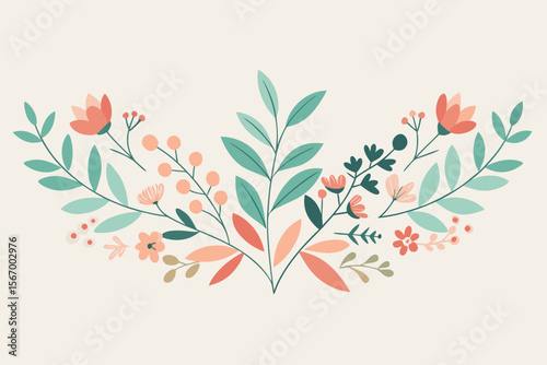 Minimal Leaf Flower Divider | Line Art Floral Border | Soft Pastel Botanical Vector