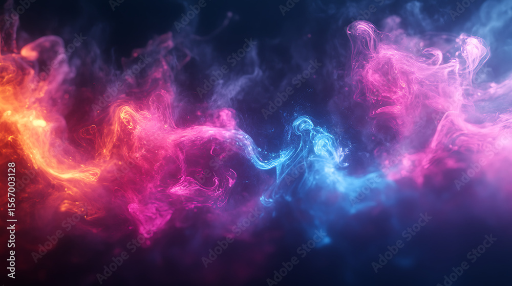 Fototapeta premium Pink glowing wave lights sparkle on dark background high resolution picture