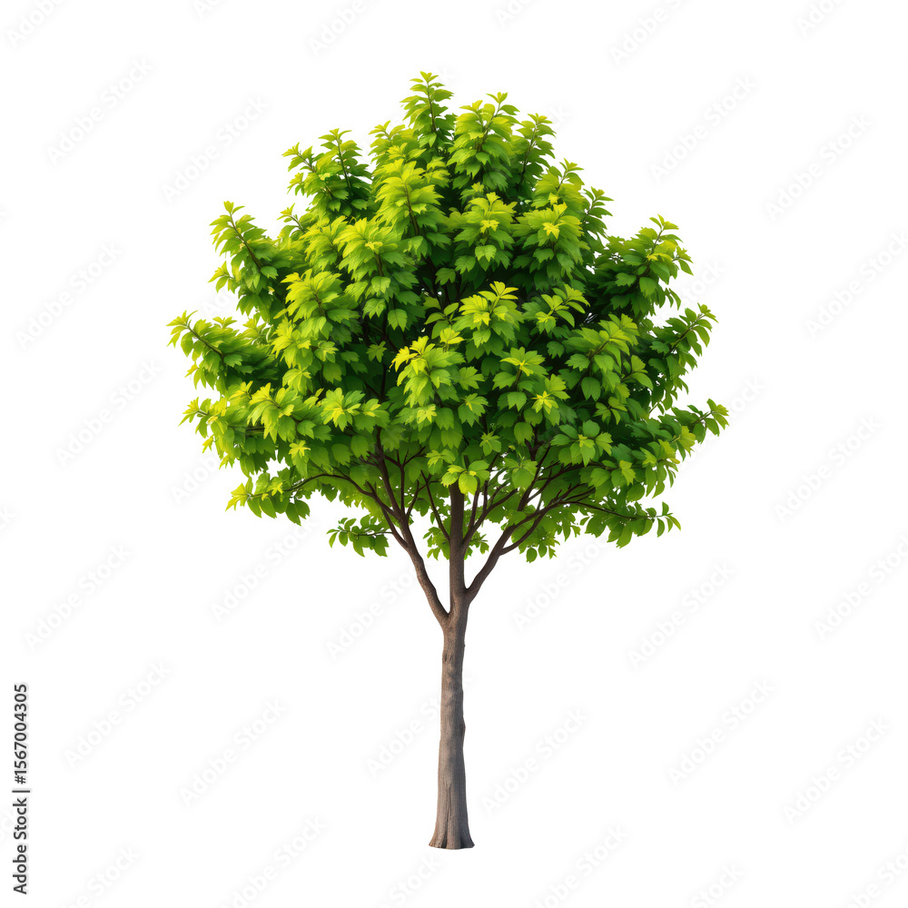 Fototapeta premium Lush Green Tree in Full Bloom with Vibrant Leaves Standing Tall Against a Clear Background