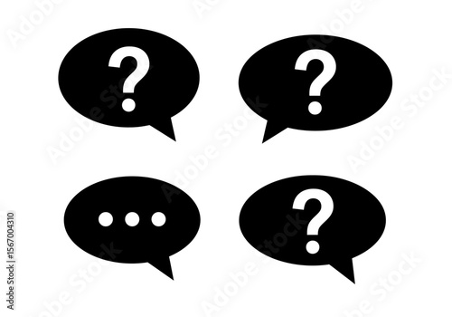 Black Speech Bubbles with Question Marks and Ellipsis Symbols.
