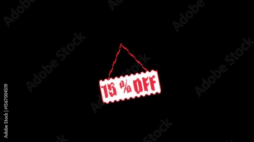 15% Off Sale Tag Animation: design, discount store, finance, for sale gift box best price, super sale, price label animation 15% Off Sale 4k resolution advertisement..