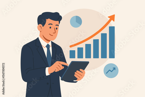 Businessman using tablet analyzing sales data, economic growth graph chart. Business success and finance report. Manager with technology. Stock market investment analytics concept.