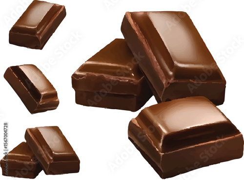 World Chocolate Day 3D Realistic Chocolate Pieces Vector Icon Set