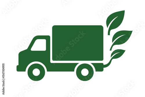 Vector Illustration of Eco-Friendly Delivery Truck with Leaf Emissions