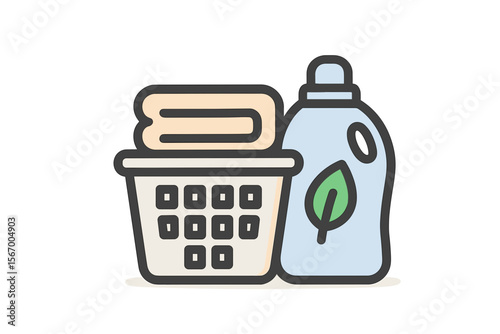 Vector Illustration of Eco-Friendly Laundry Kit with Basket, Towel, and Green Detergent