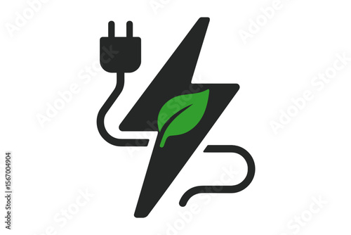 Vector Illustration of Eco-Friendly Power Icon with Leaf and Plug