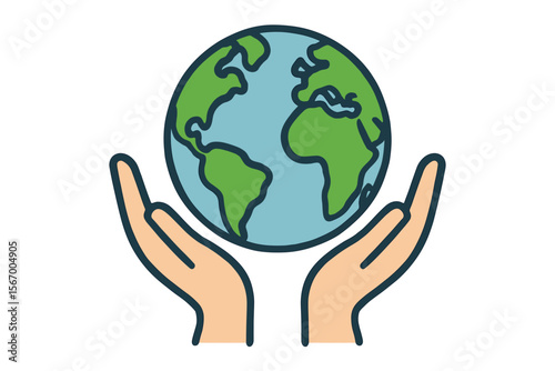 Vector Illustration of Planet Earth Held in Caring Hands for Environmental Protection