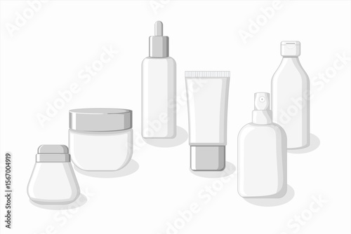 White and Silver Skincare Product Mockup – Vector Containers for Ads, Packaging Design, and Digital Marketing, Minimalist Skincare Packaging Template