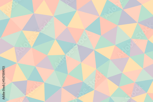 Seamless Pastel Geometric Triangle Mosaic Pattern Background. Abstract Polygonal Low Poly Design. Soft Colorful Repeating Texture. Modern Vector Illustration. Decorative Wallpaper. Subtle Retro Style
