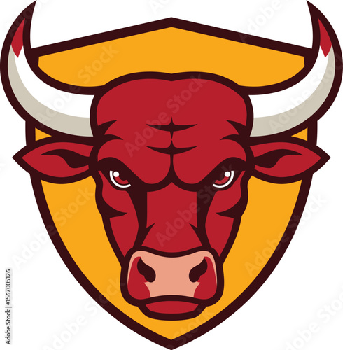 Fierce red bull mascot logo for spain themed souvenir brand vector illustration