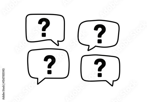 Four Hand-Drawn Question Mark Speech Bubbles.