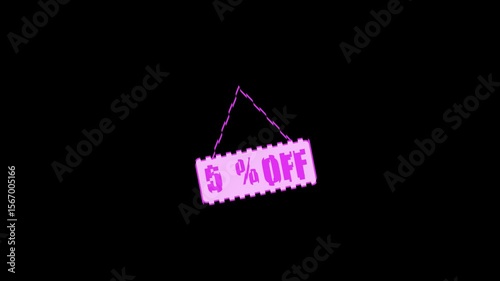 
5% Off Sale Tag Animation: design, discount store, finance, for sale gift box best price, super sale, price label animation 5% Off Sale black background..