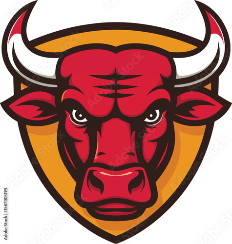 Fierce red bull mascot logo for spain themed souvenir brand vector illustration