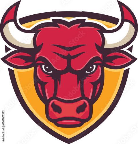 Fierce red bull mascot logo for spain themed souvenir brand vector illustration