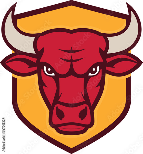 Fierce red bull mascot logo for spain themed souvenir brand vector illustration