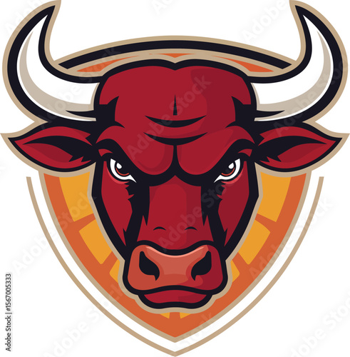 Angry bull with big horns, a powerful farm animal vector illustration